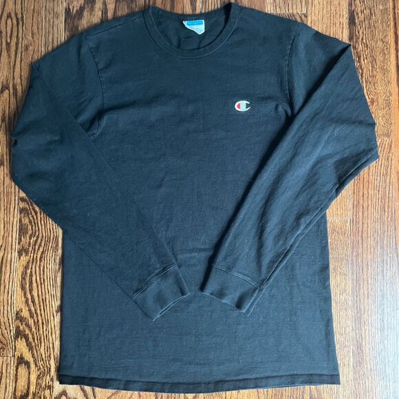 Champion Sweatshirt L Big Spell Out Logo Reverse Weave Pullover Black Crewneck - Picture 2 of 5